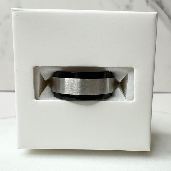 Bomb Party Mens Ring Wandering Soul Titanium and Black Wood Size 8 NWT